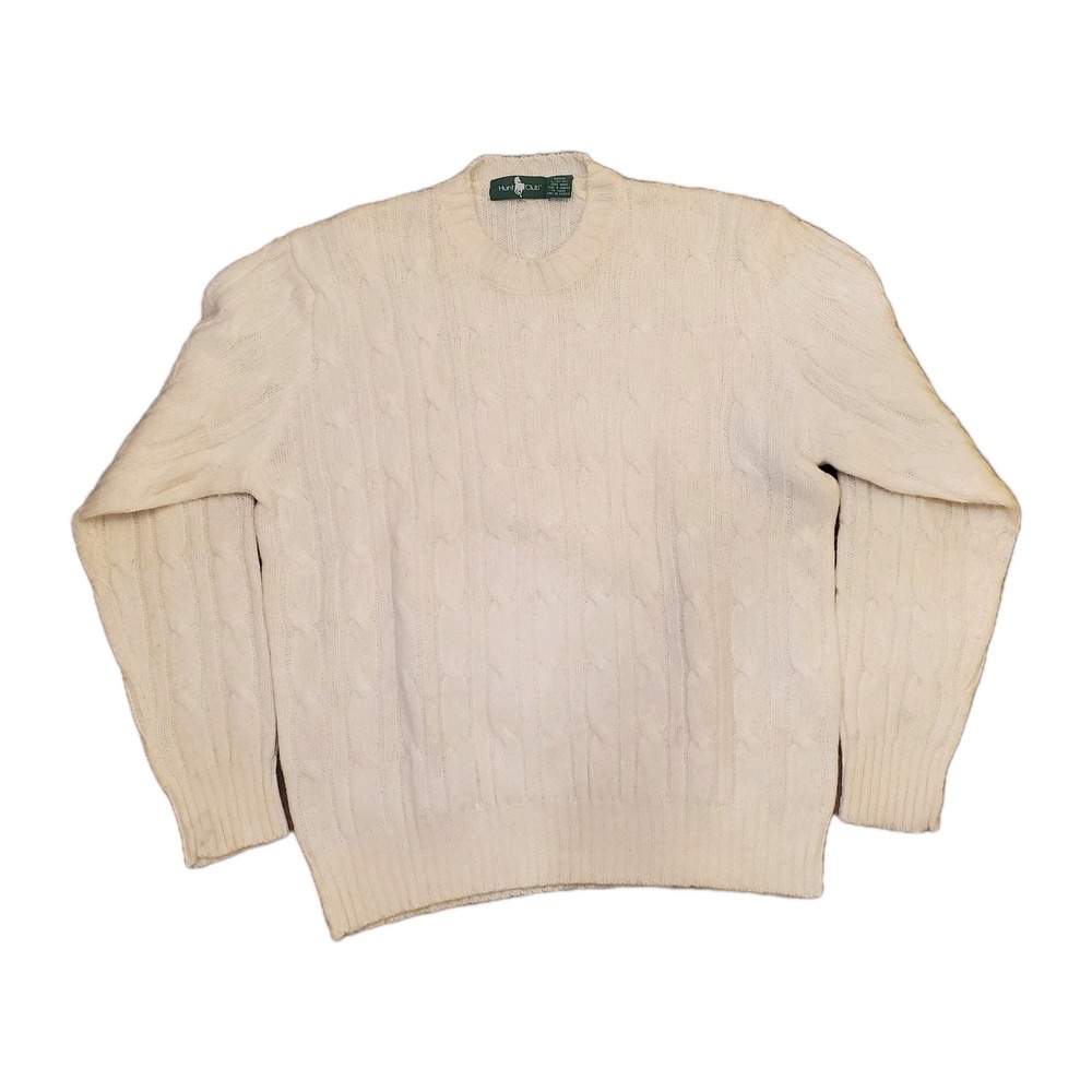 VTG Hunt Club Wool Cable Knit Sweater Cream/Ivory Men's L Vintage Jamaica 42-44